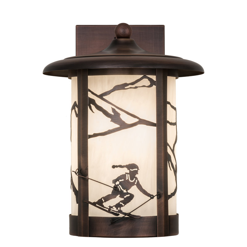 Alpine Skier 14" White Art Glass & Solid Brass Wall Sconce