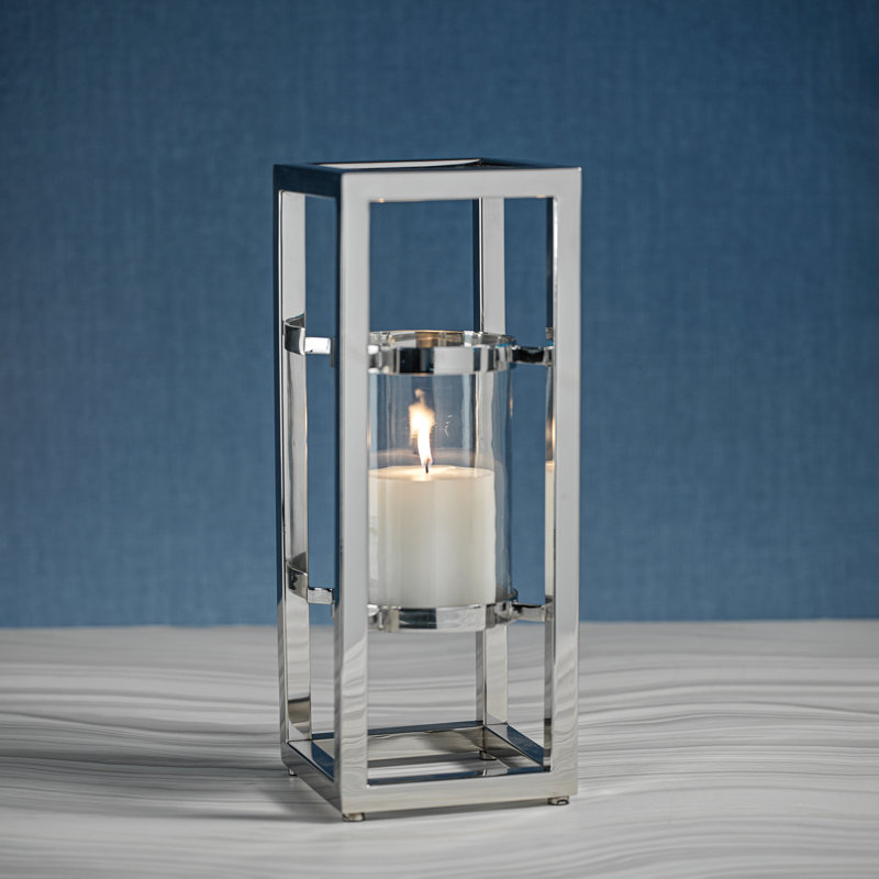 Elegant Polished Nickel Glass Hurricane Candle Lantern, 18" Height
