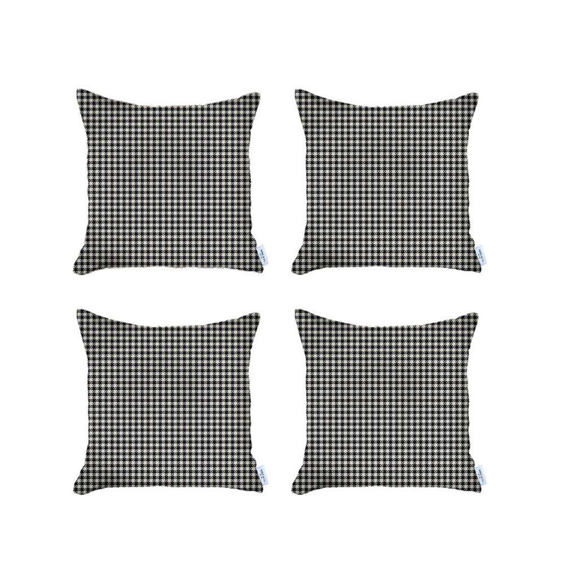 Boho-Chic Black Houndstooth Polyester 18" Pillow Covers, Set of 4