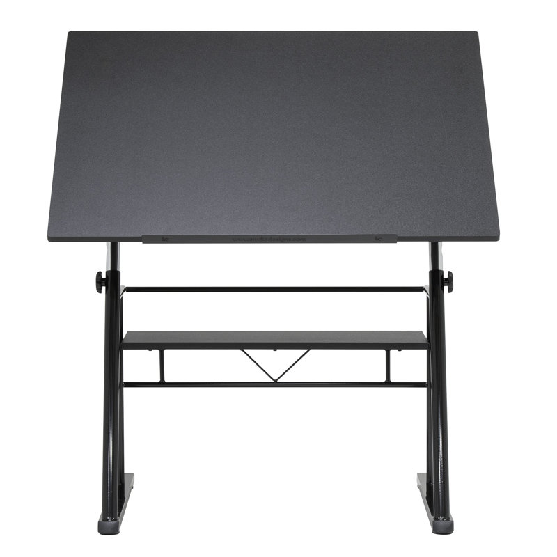 Contemporary Black Wood Adjustable Drafting Table with Storage
