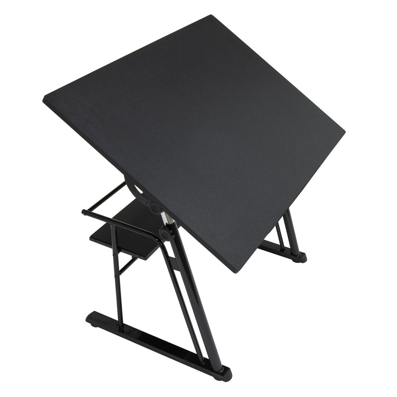 Contemporary Black Wood Adjustable Drafting Table with Storage
