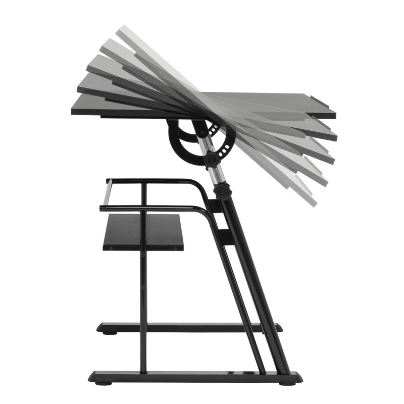 Contemporary Black Wood Adjustable Drafting Table with Storage