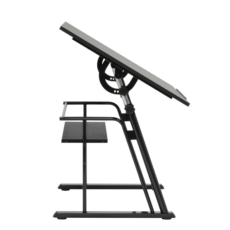 Contemporary Black Wood Adjustable Drafting Table with Storage