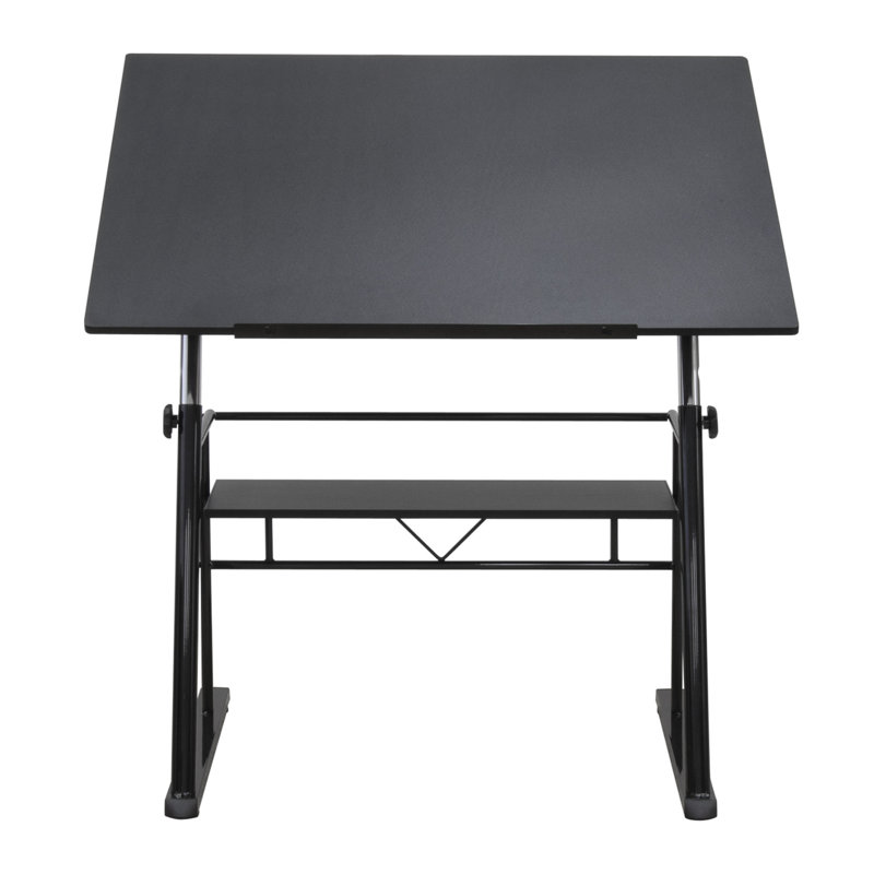 Contemporary Black Wood Adjustable Drafting Table with Storage