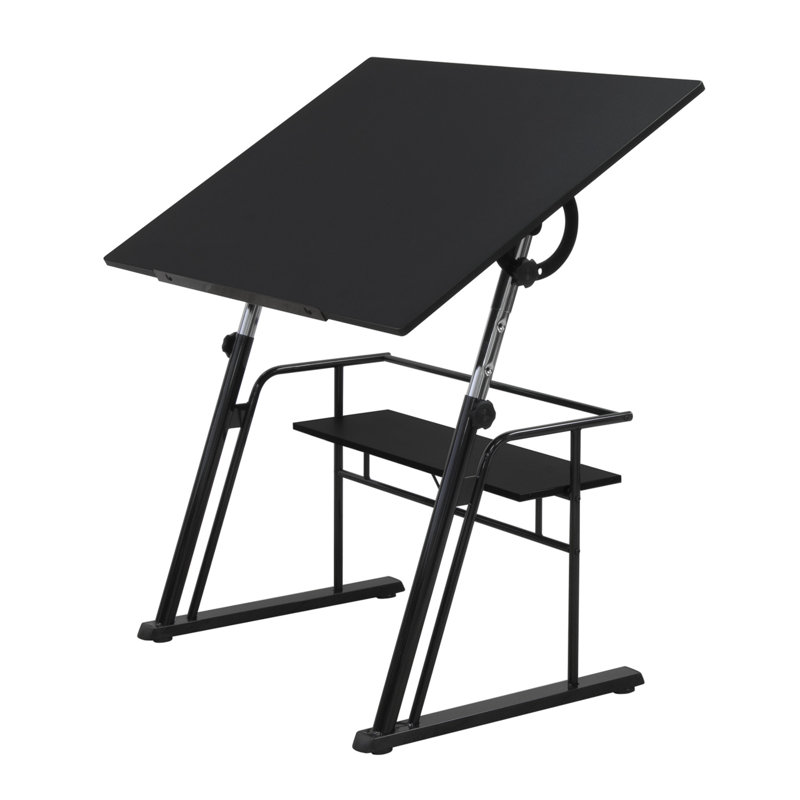 Contemporary Black Wood Adjustable Drafting Table with Storage