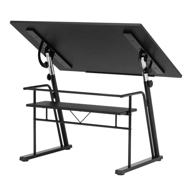 Contemporary Black Wood Adjustable Drafting Table with Storage