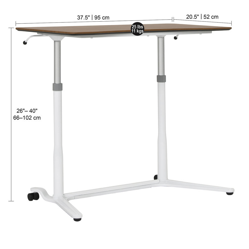 White Adjustable Height Standing Desk with Cherry Top