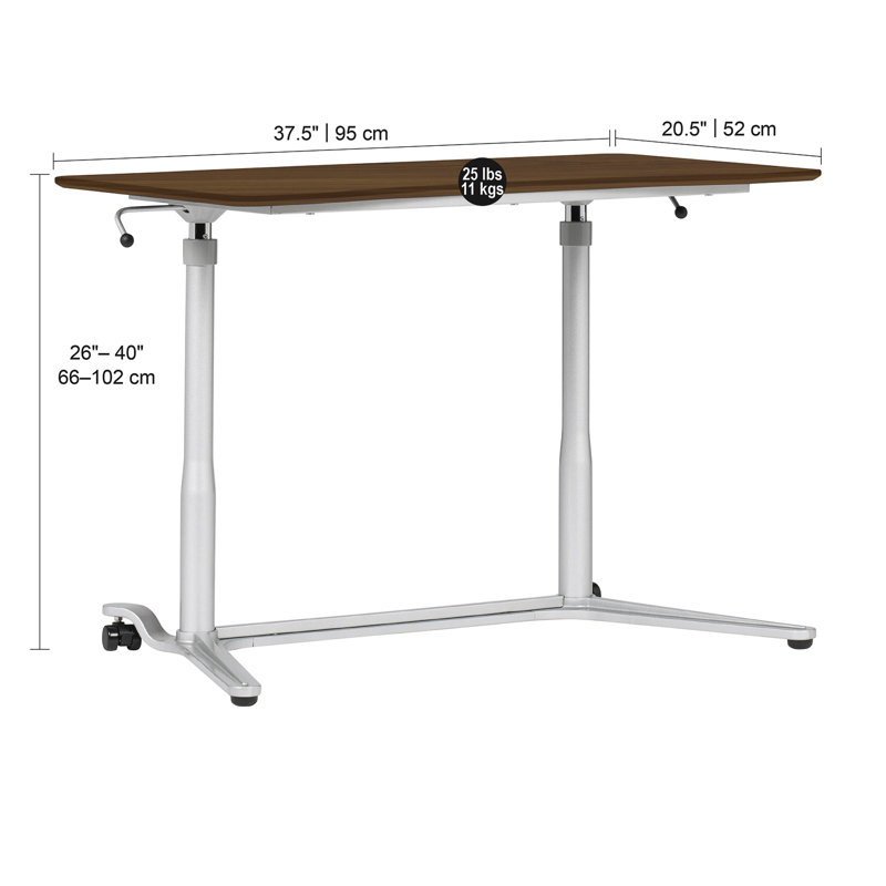 White Adjustable Height Standing Desk with Cherry Top