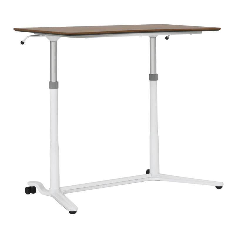 White Adjustable Height Standing Desk with Cherry Top