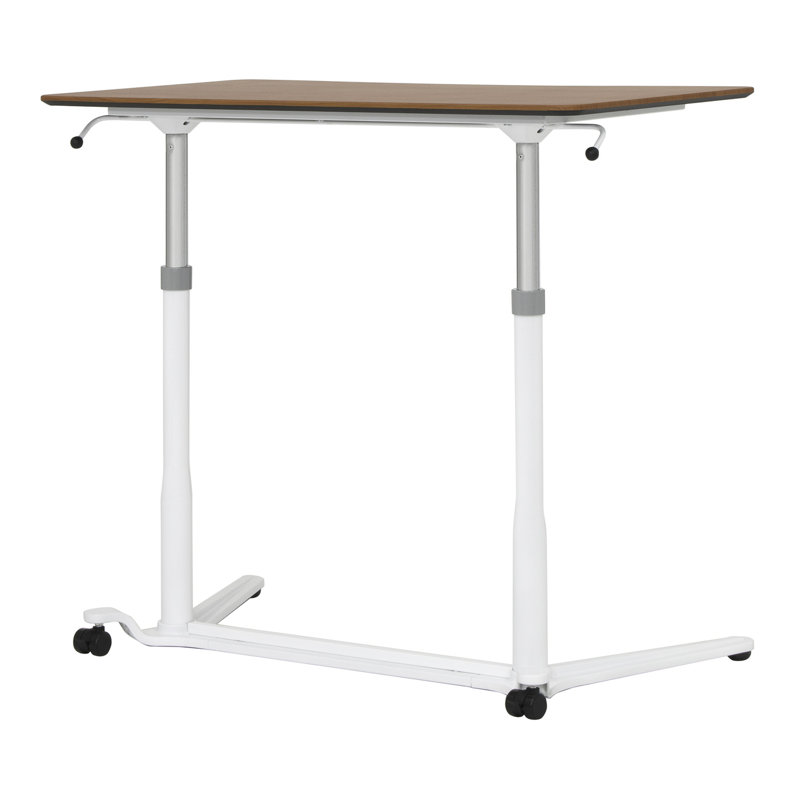 White Adjustable Height Standing Desk with Cherry Top
