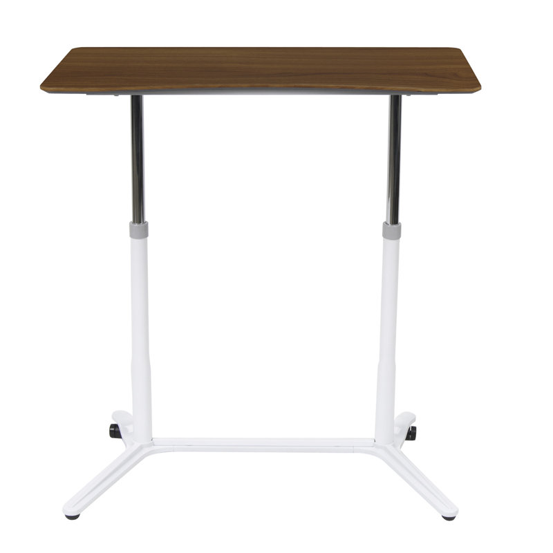 White Adjustable Height Standing Desk with Cherry Top