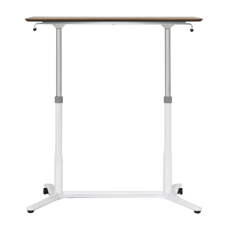 White Adjustable Height Standing Desk with Cherry Top