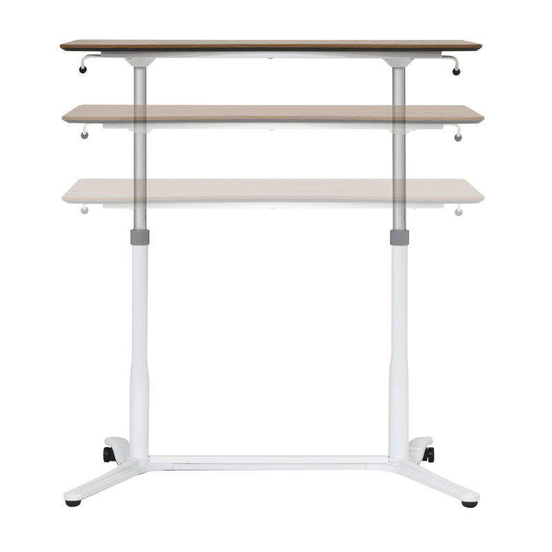 White Adjustable Height Standing Desk with Cherry Top