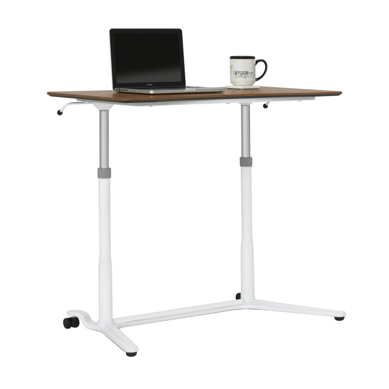 White Adjustable Height Standing Desk with Cherry Top
