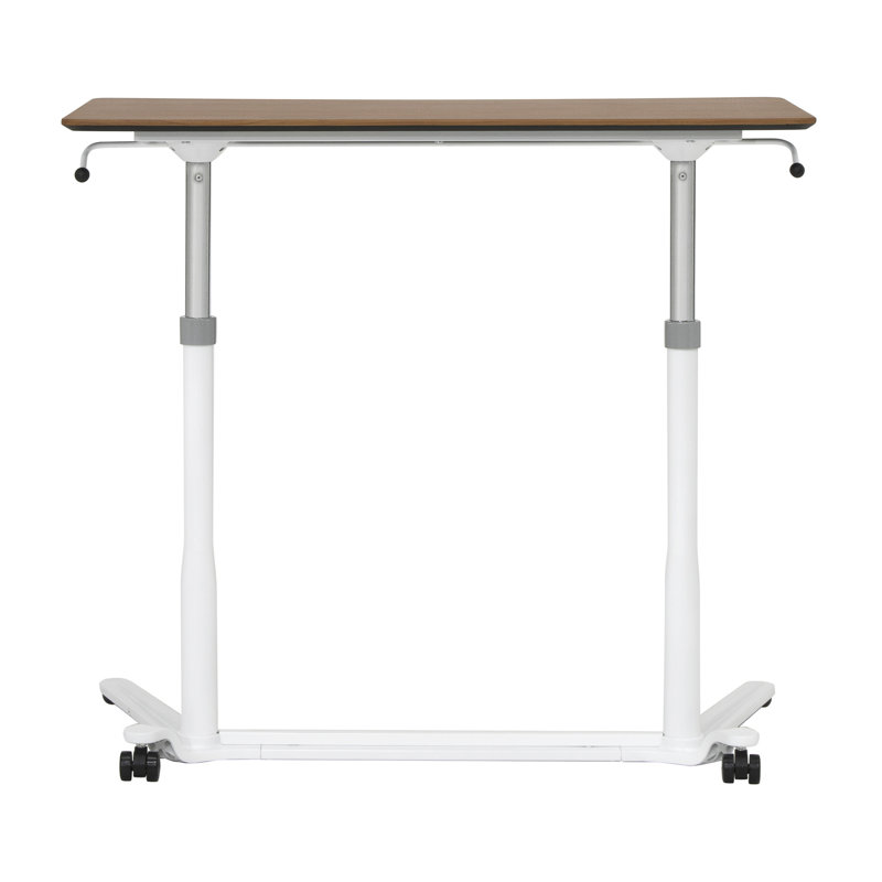 White Adjustable Height Standing Desk with Cherry Top