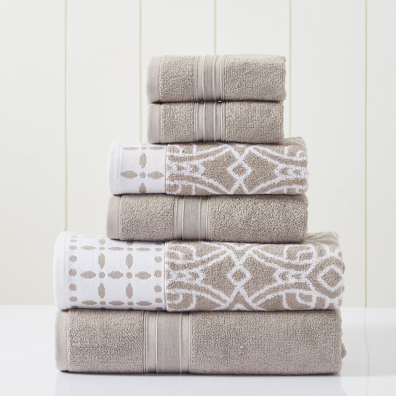 Fawn Cotton Jacquard and Solid 6-Piece Towel Set