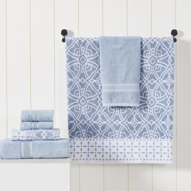 Monroe Blue Cotton 6-Piece Towel Set with Jacquard Design