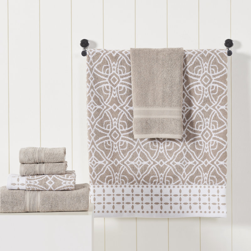 Fawn Cotton Jacquard and Solid 6-Piece Towel Set