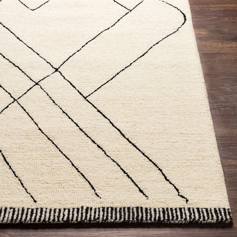 Handmade Black Tufted Wool Area Rug 8' x 10'