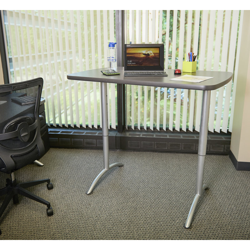 Gray Walnut Adjustable Height Standing Desk with Metal Base