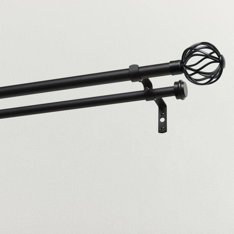 Matte Black Adjustable Double Curtain Rod with Wavy Finials