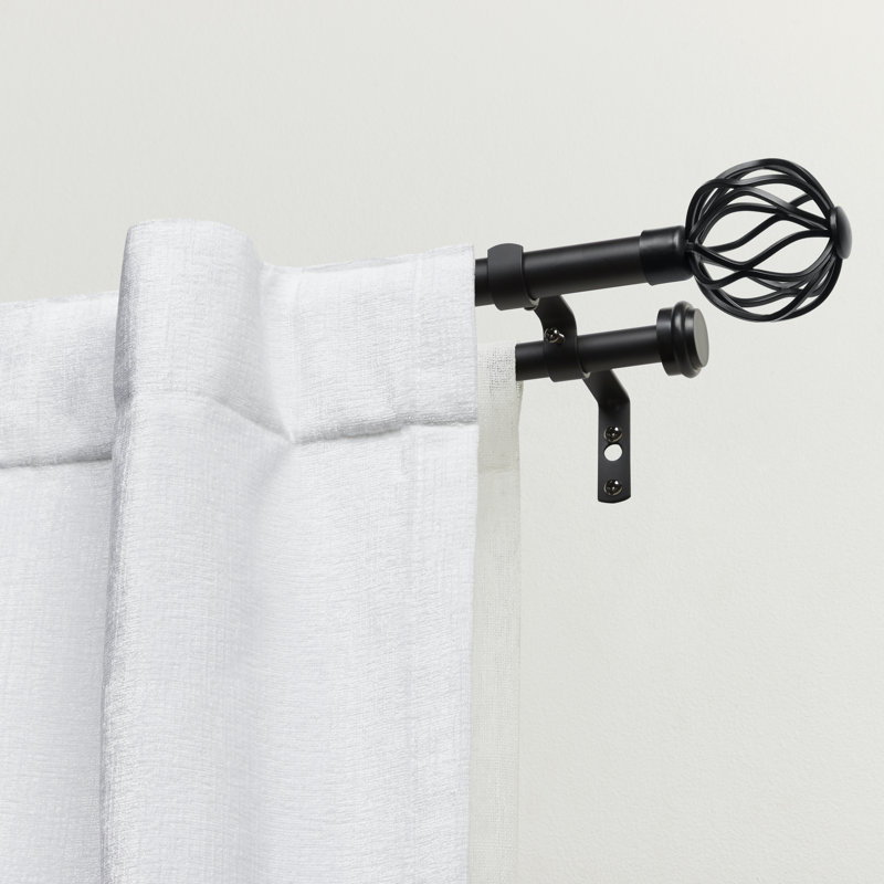 Matte Black Adjustable Double Curtain Rod with Wavy Finials