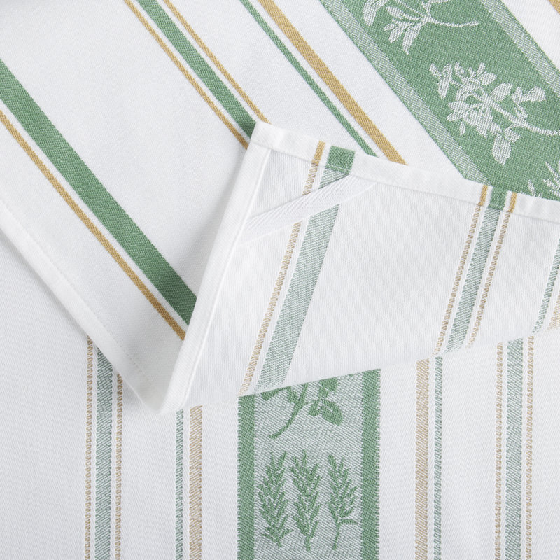 Green and White Cotton Jacquard Kitchen Towel Set of Three