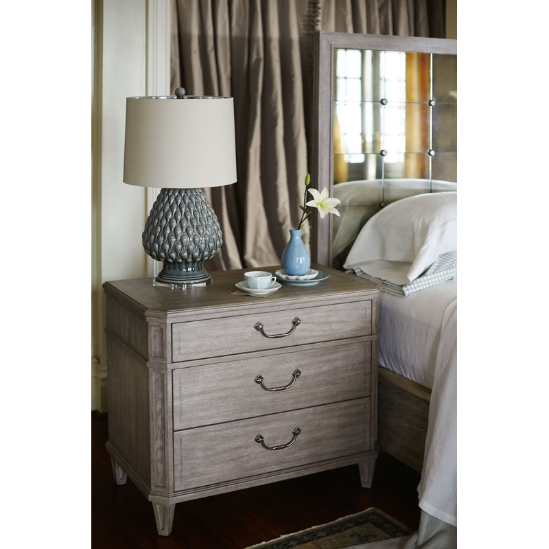 Beige Transitional 3-Drawer Nightstand with Nickel Pulls