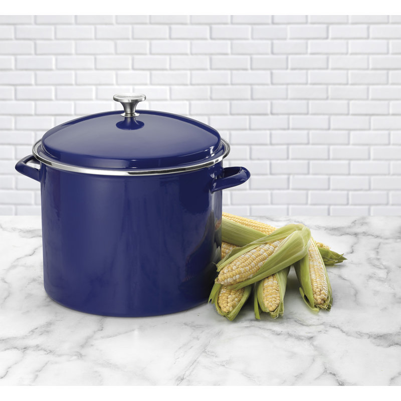 White Enamel 16 Quart Covered Stockpot