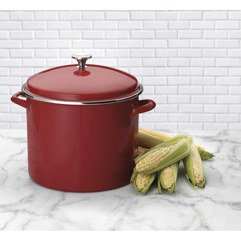 White Enamel 16 Quart Covered Stockpot