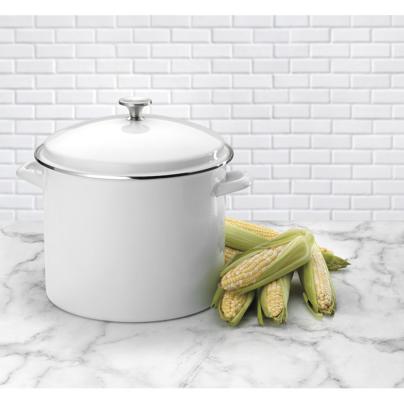 White Enamel 16 Quart Covered Stockpot