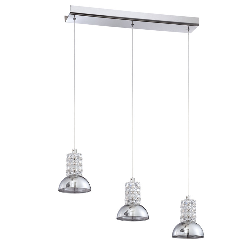 Chrome Mirrored Glass 3-Light Island Pendant
