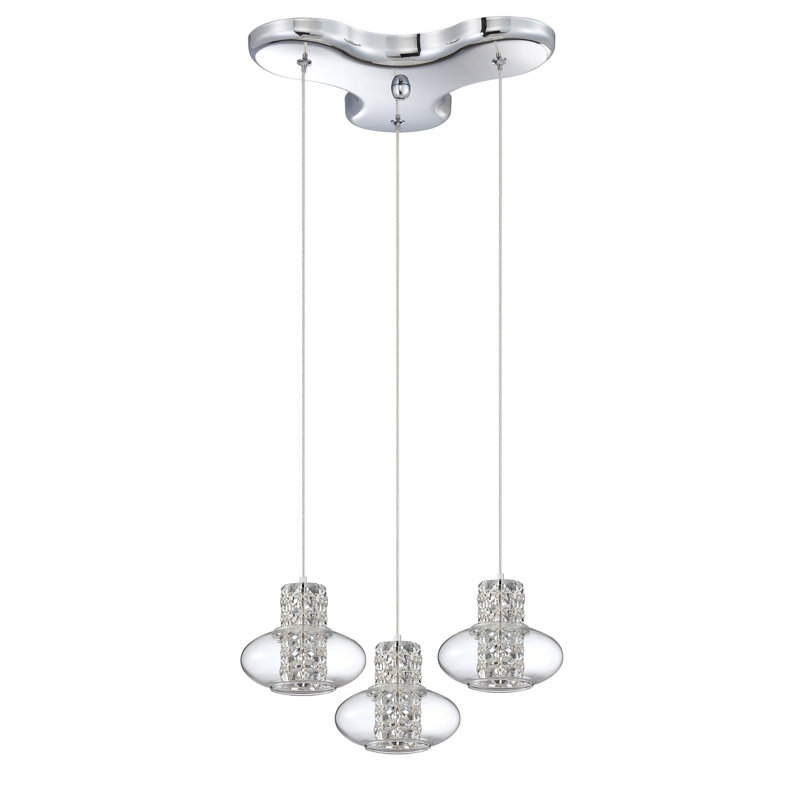 Aria Chrome 3-Light Pendant with Clear Glass and Crystal