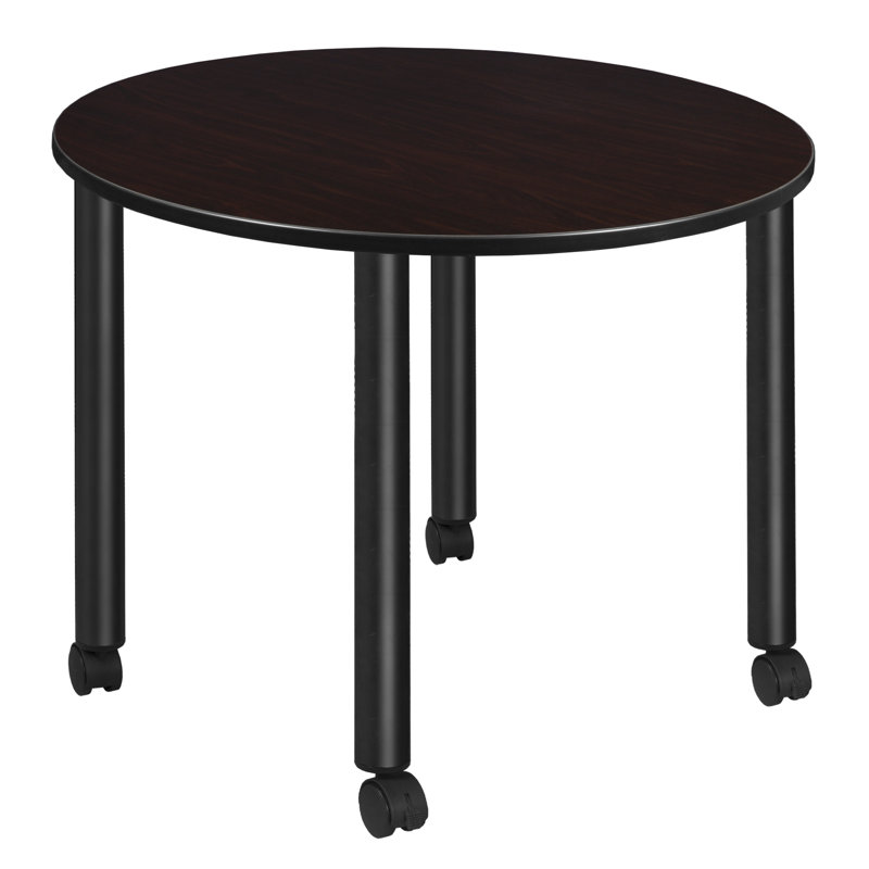 Modern 48" Round Mobile Dining Table in Gray with Alloy Steel Legs
