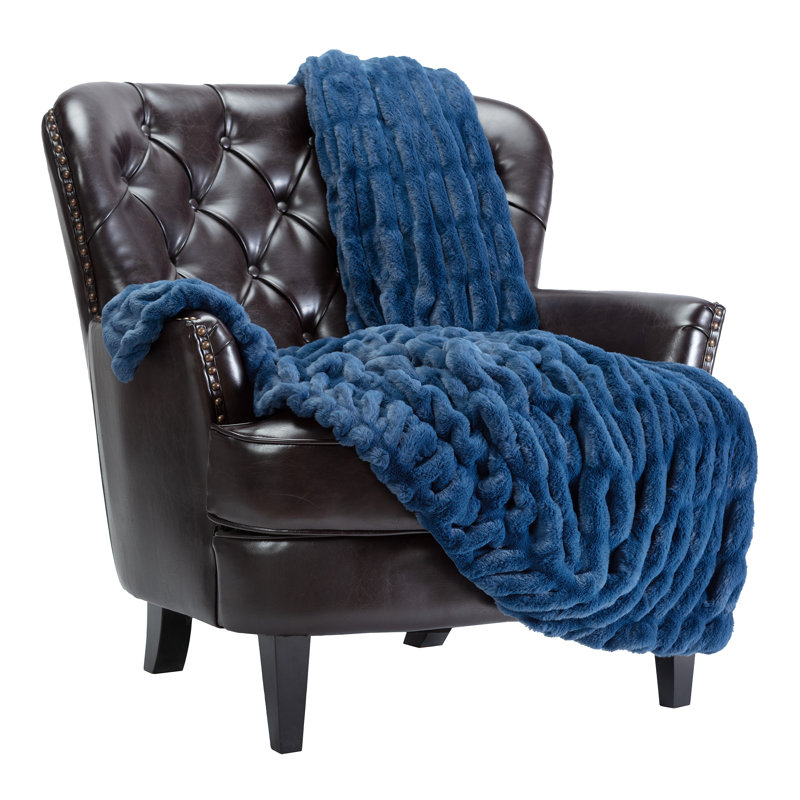 Blue Faux Fur Reversible Throw Blanket