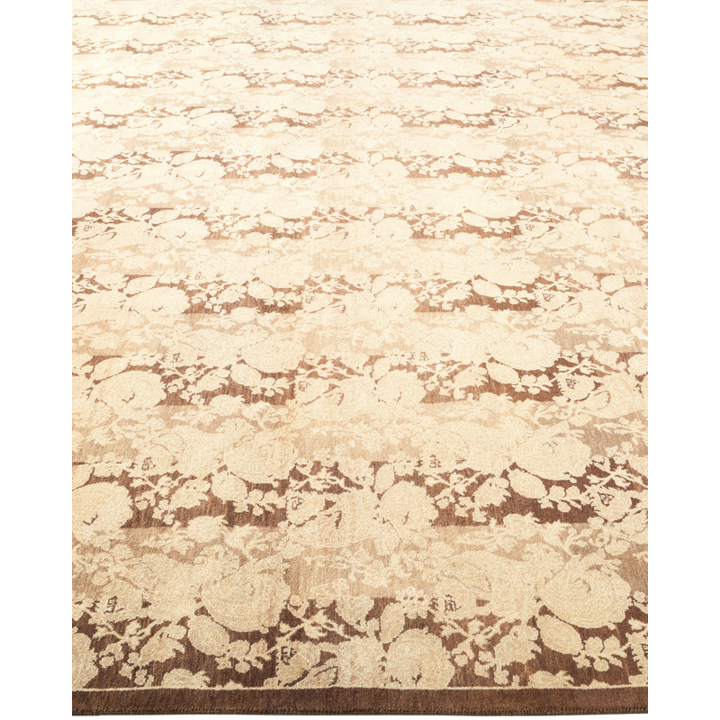 Hand-Knotted Walnut Floral Wool Rectangular Area Rug