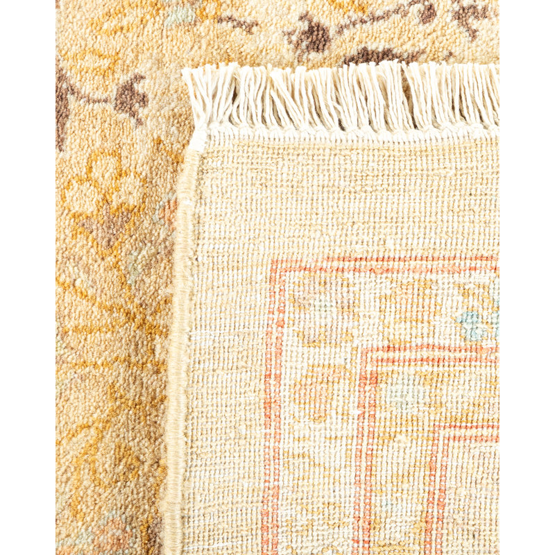 Ivory and Rust Hand-Knotted Wool Floral 8' x 10' Area Rug