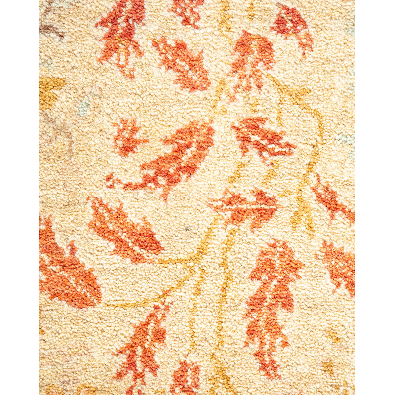 Ivory and Rust Hand-Knotted Wool Floral 8' x 10' Area Rug