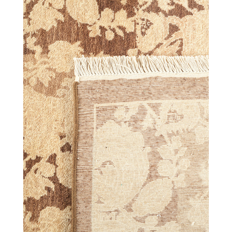 Hand-Knotted Walnut Floral Wool Rectangular Area Rug