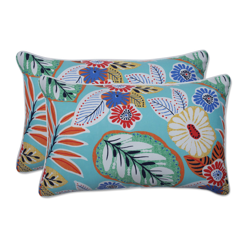 Marlow Aqua Floral Rectangular Indoor/Outdoor Throw Pillow Set
