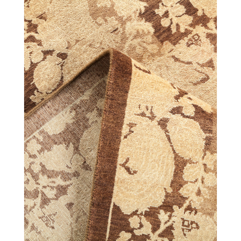 Hand-Knotted Walnut Floral Wool Rectangular Area Rug
