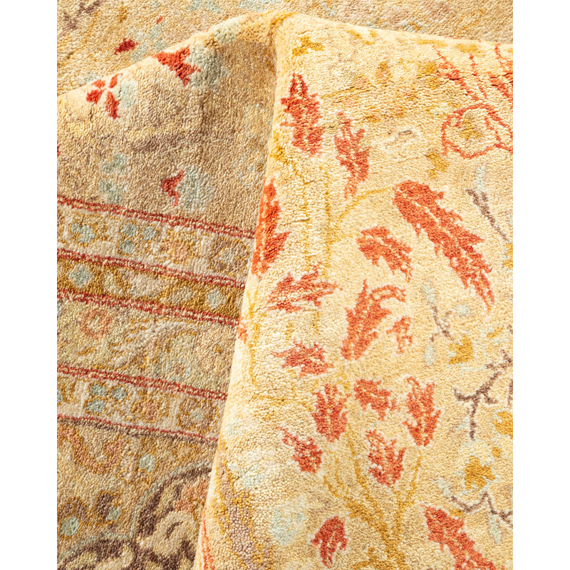 Ivory and Rust Hand-Knotted Wool Floral 8' x 10' Area Rug