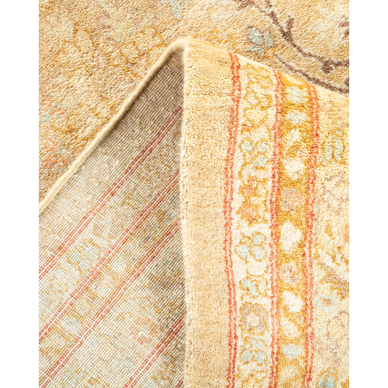 Ivory and Rust Hand-Knotted Wool Floral 8' x 10' Area Rug