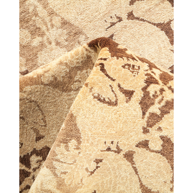 Hand-Knotted Walnut Floral Wool Rectangular Area Rug