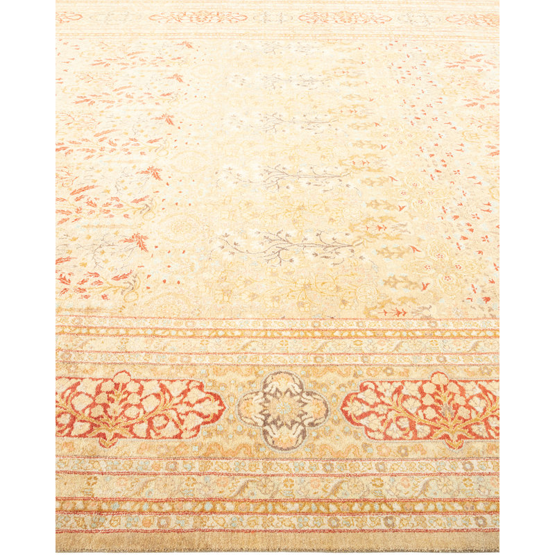 Ivory and Rust Hand-Knotted Wool Floral 8' x 10' Area Rug