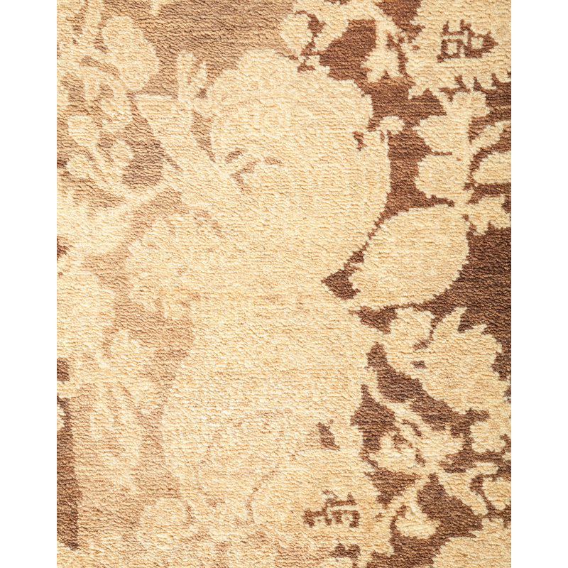 Hand-Knotted Walnut Floral Wool Rectangular Area Rug