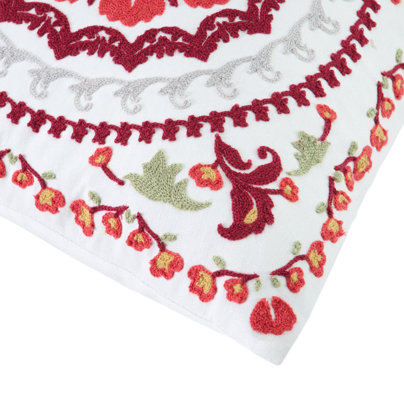 Red and White Embroidered Cotton Polyester Euro Pillow Covers