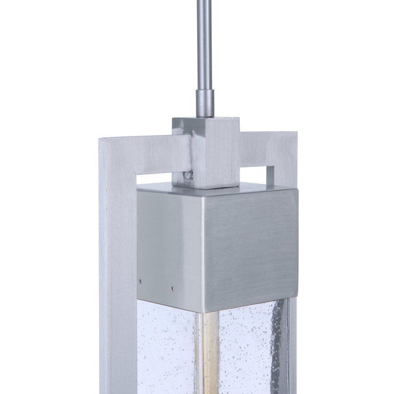 Perimeter Satin Aluminum 1-Light Outdoor Pendant with Clear Seeded Glass