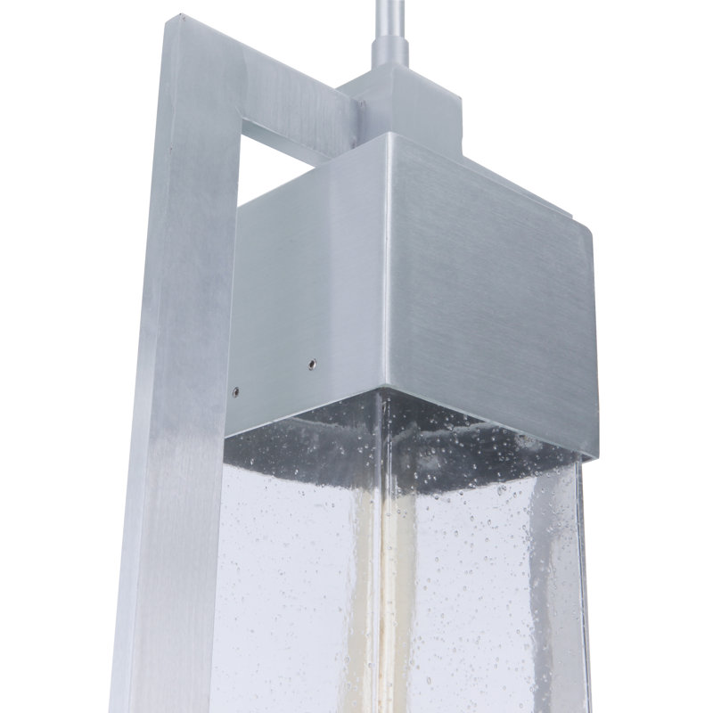 Perimeter Satin Aluminum 1-Light Outdoor Pendant with Clear Seeded Glass
