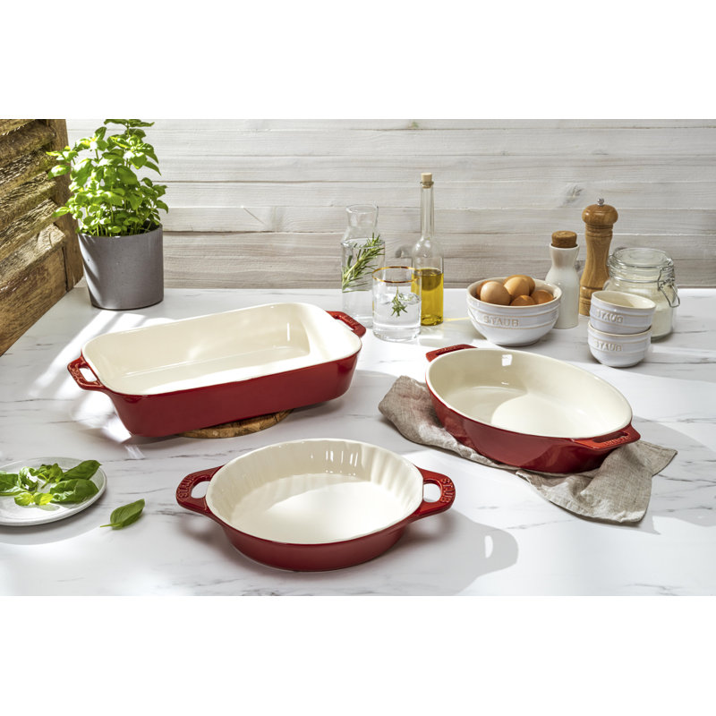 Cherry Red Ceramic 3-Piece Baking Dish Set